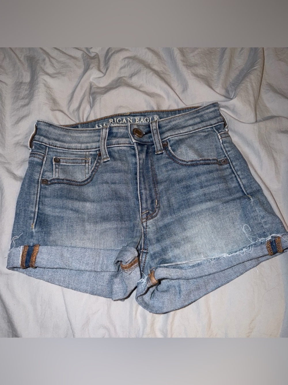 American Eagle Outfitters Light Wash Rolled Hem Denim Shorts